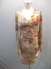 NWT SIENA Size 0 Women Floral Ruched Long Sleeve Stretch Short Bodycon Dress 996