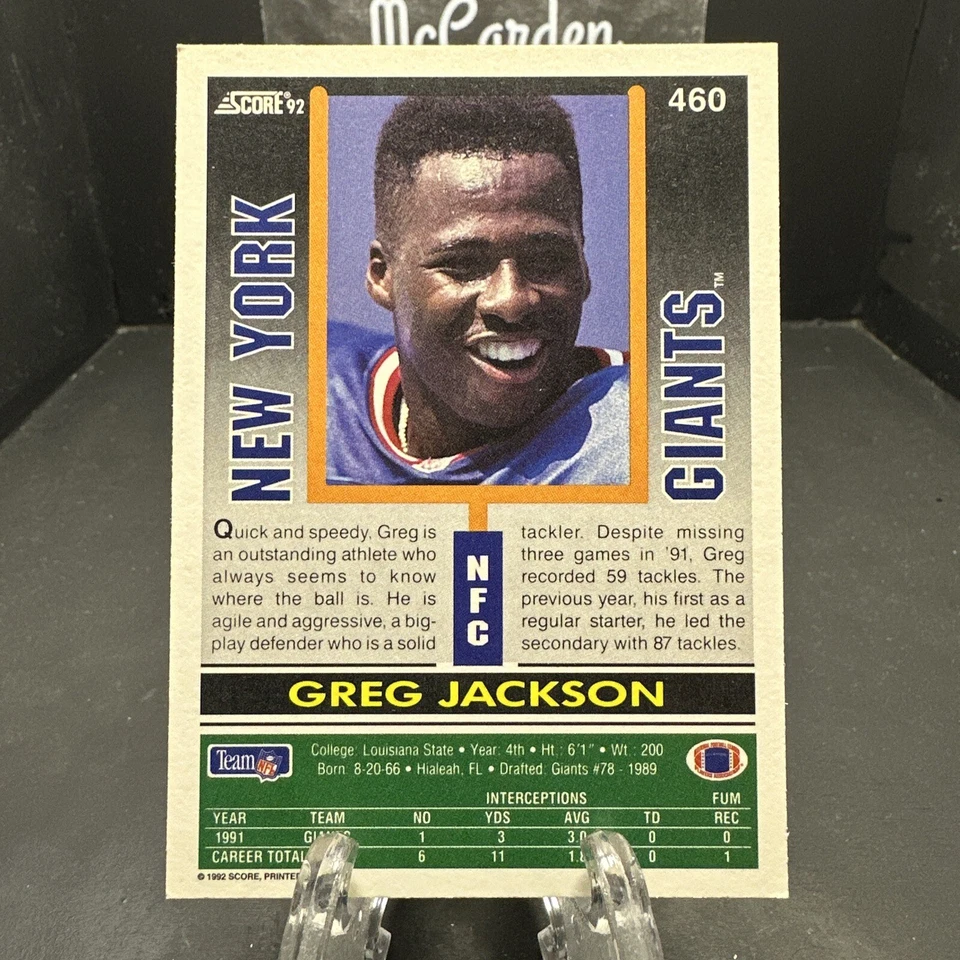 1992 Score Greg Jackson #460 New York Giants - Image 2 of 2