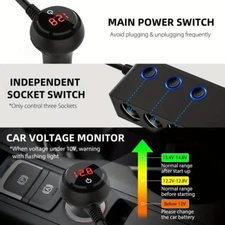 120W Car Charger Splitter - 3-Socket Cigarette Lighter Adapter with PD USB-C & Q