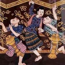 Antique or Vintage Thai Dancers Painting 9.5" x 12" Thailand