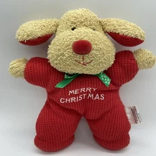 Soft Dreams Merry Christmas Puppy Dog  Red Thermal Weave Rattle Plush 8”