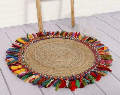 Rug Jute Cotton Handmade Reversible Carpet Modern Living Dinning Area Floor Rug