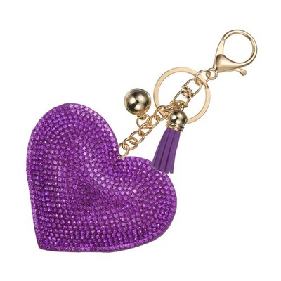 Rhinestone Keychains for Women Cute Bling Heart Purse Charm Gold-Dark Purple