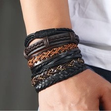 Men's Hand-woven Multi-layer Leather Set Bracelet. All bracelets are Adjustable