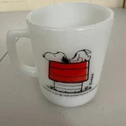 Vtg Snoopy White Milk Glass Sweet Ice Cream  Dreams Orange Fire King Mug 1958