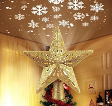 Christmas Star Tree Topper with LED Snowflake Projector Lights Plug-in Ornament