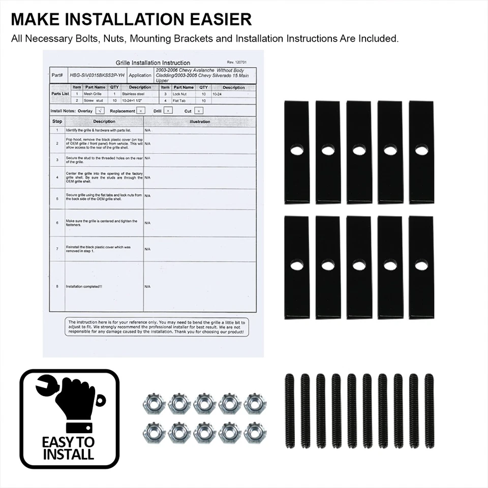 Fits 2003-2005 Chevy Silverado 2003-2006 Avalanche Mesh Upper Grille Inserts - Imagem 4 de 4