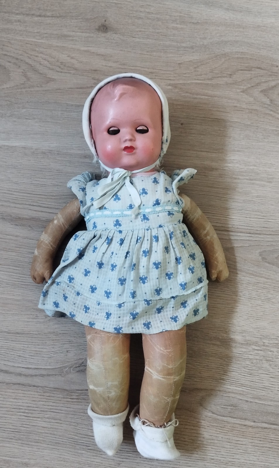 Alte Vintage Babypuppe ca. 50 Jahre- Gemarkt s. Fotos, mit Stimme + Schlafaugen