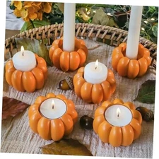 Kate Aspen 2-in-1 Pumpkin Candle Holder Set - Fall Taper, Tealight & Orange