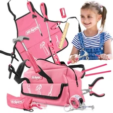 Hi-Spec 18pc Pink Kids Tool Kit Set & Child Size Tool Bag. Real Kit for DIY B...