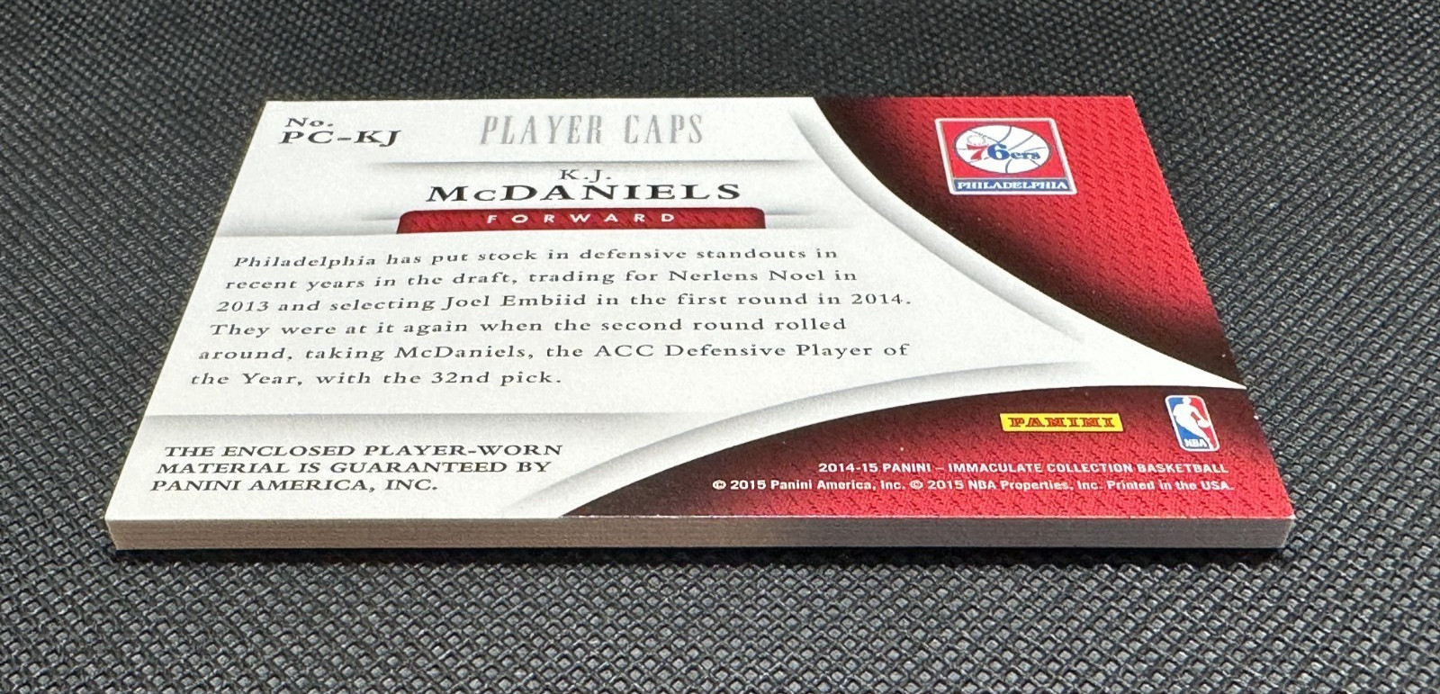 2014 Immaculate PLAYER CAPS LOGOMAN 76ers TEAM LOGO HAT PATCH K McDaniels #'d /3 view 16