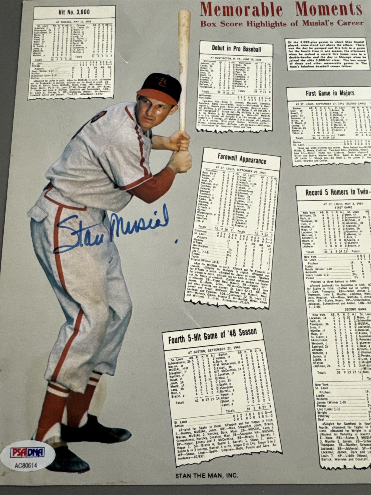 STAN MUSIAL SIGNED AUTOGRAPHED 8 x 10 PHOTO PICTURE PSA / DNA COA