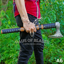 Handmade High Carbon Steel Viking Axe Rosewood Leather Wrapped Handle