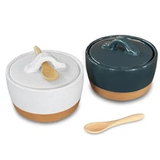  Ceramic Salt and Pepper Cellar Set with Lid - 10 oz Modern Charcoal & White