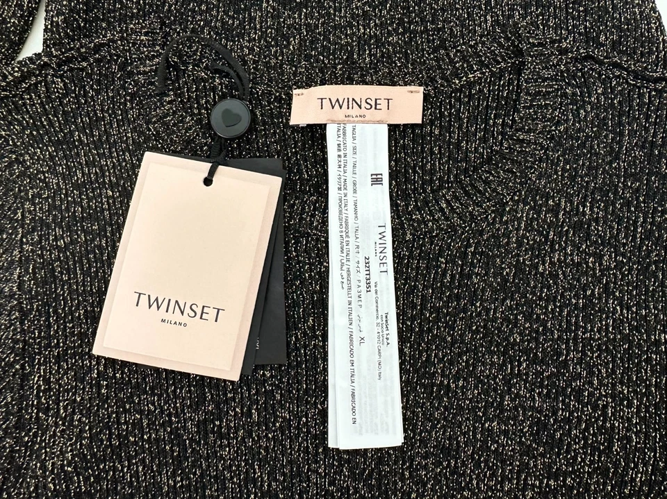 TWINSET Designer Pullover Strickshirt Lurex Schwarz Gold Gr.XL DE:40 Neu - Bild 2 von 4