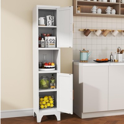 Metal Tall Kitchen Pantry Cabinet Food Storage Cupboard w/2 Doors & Shelves Home