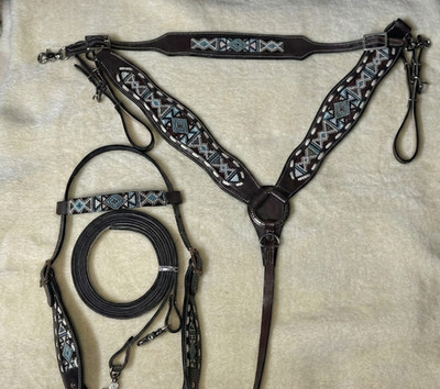 Martin Saddlery Western Premium Leder Reitsport Perlen Kopfstück, Brusthalsband