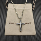 David Yurman Silver Chevron Cross Necklace with White Diamonds size:50+5cm — photo 1