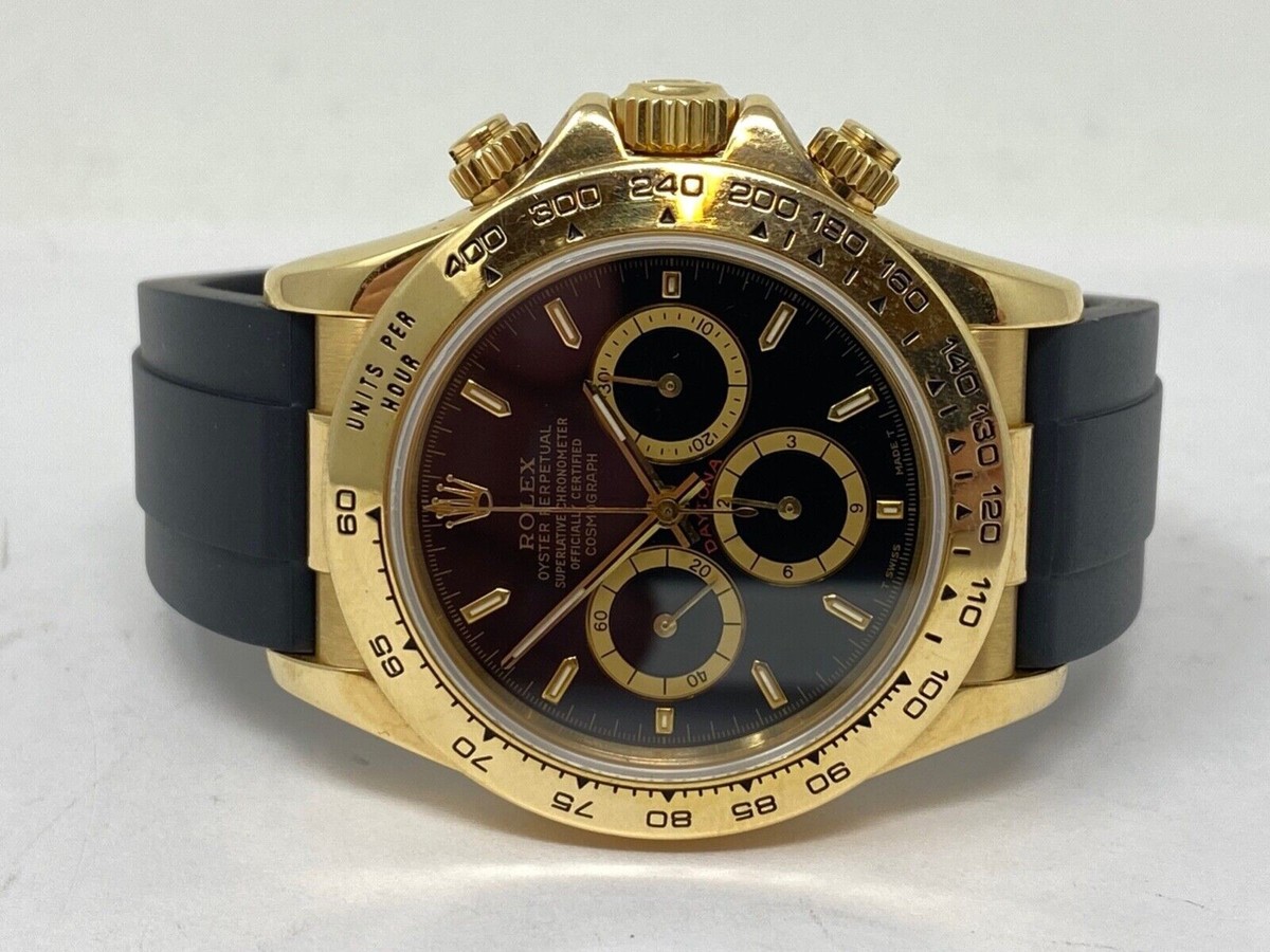 ROLEX 16518 Zenith Daytona 18k Yellow Gold w/ INVERTED 6 Black