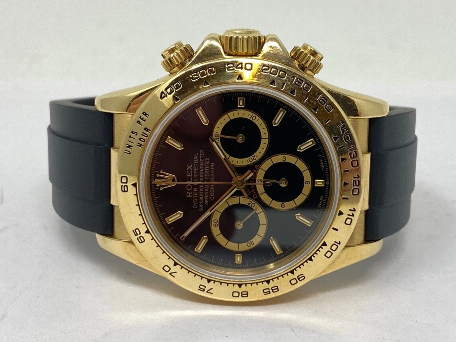 ROLEX 16518 Zenith Daytona 18k Yellow Gold w/ INVERTED 6 Black Dial Watch + BOX
