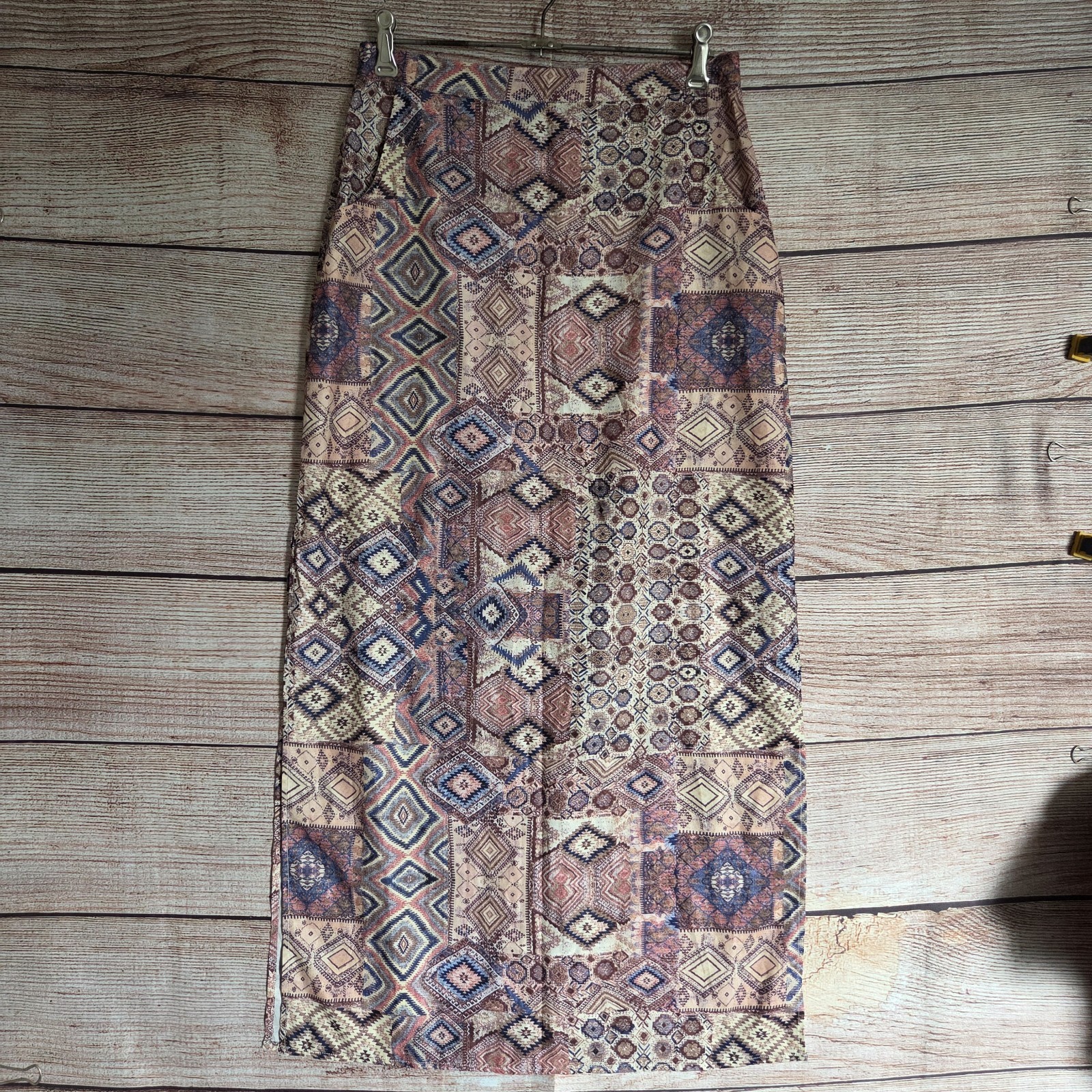 Dotti Maxi Skirt Size 10 Womens Aztec Print with Side Splits and Pockets-image