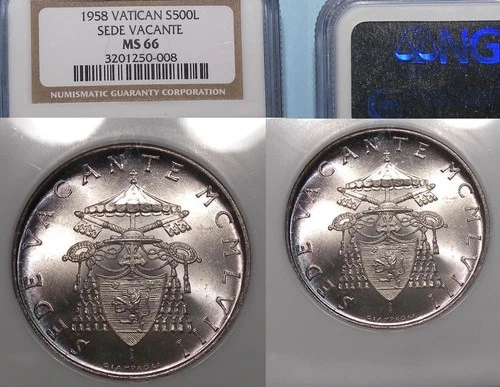 1958 VATICAN CITY 500 LIRE SEDE VACANTE NGC MS 66 #102-53