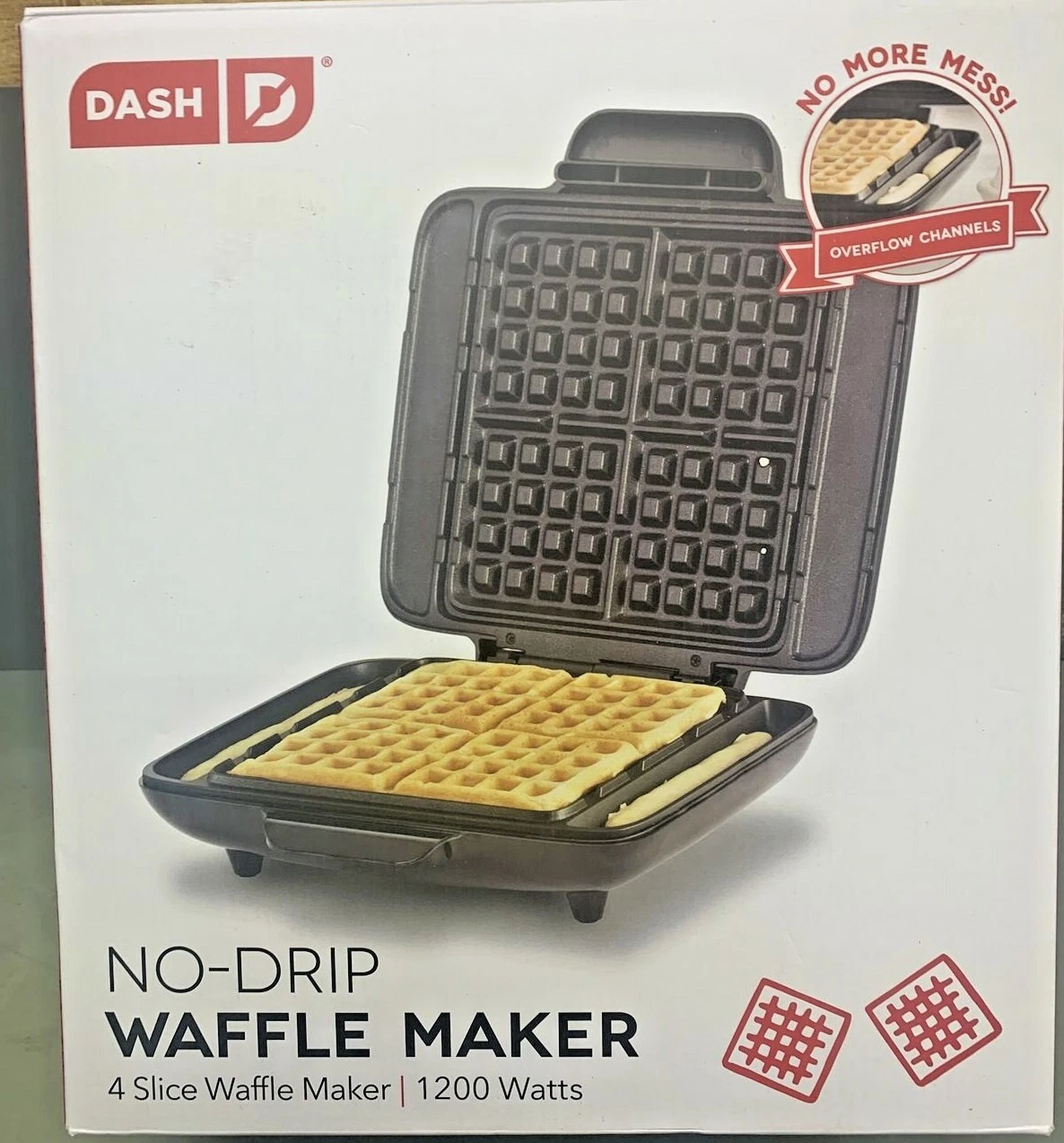 DASH No-Drip Belgian Waffle Maker Waffle Iron 1200W Easy Clean, Non-Stick, Mess