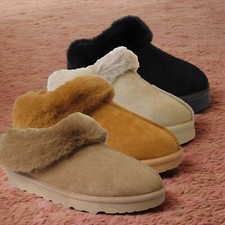 Ladies Womens Faux Fur Lined Slip On Comfy Warm Winter Slippers Mules Shoes Size