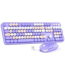 Wireless Keyboard and Mouse Combo, MOWUX Colorful Computer Full Size 2.4G Plu...