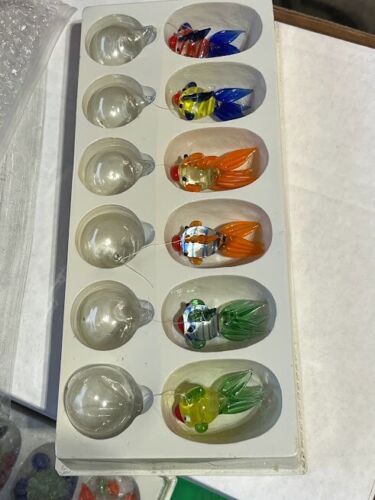 Set of Six Vintage NOS Blown Art Glass Floating Bubble Fish Tank Aquarium - Afbeelding 1 van 20
