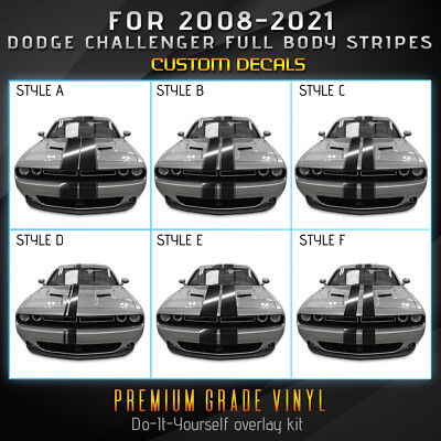 For 2008+ Dodge Challenger Full Body Rally Stripes Graphic Decal - Gloss Vinyl