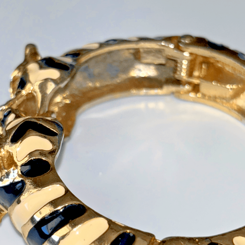 Vtg Natasha hinged cuff bracelet striped tiger/cheetah/dragon - Picture 8 of 8
