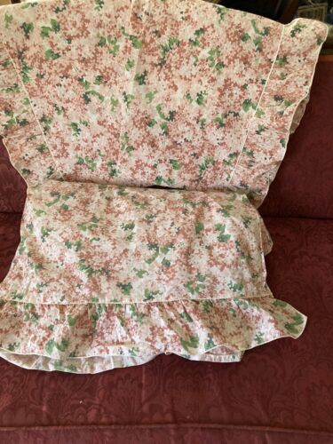Fieldcrest Vintage Queen Ruffle Flat Sheet Pastel Floral W  2 Pillowcases Used - Afbeelding 1 van 8