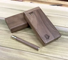 Black Walnut Wood 4" Dugout Stashbox w  Poker & One Hitter Pipe- Made In The USA