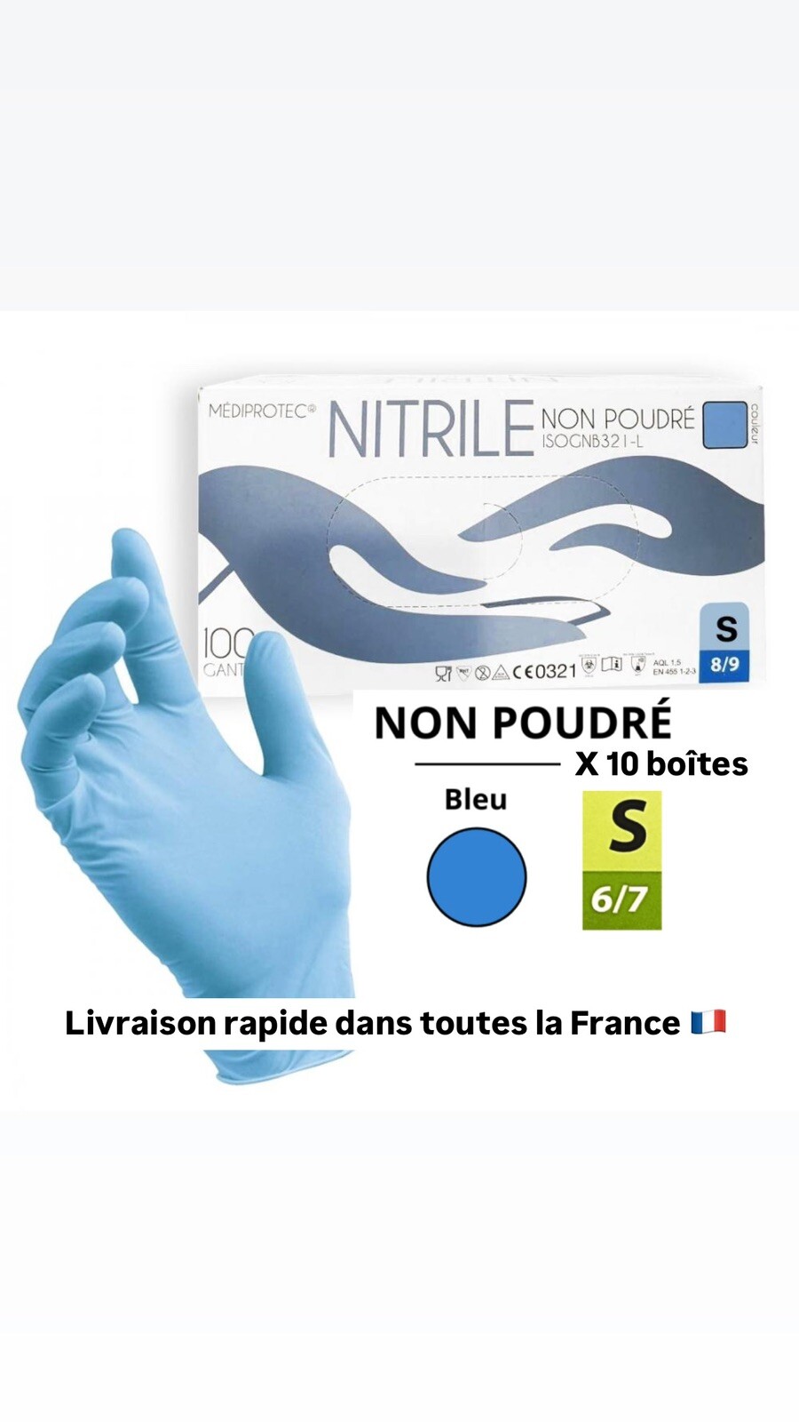Gants nitrile bleu taille S carton de 10 boites gants jetables examen medical et alimentaire