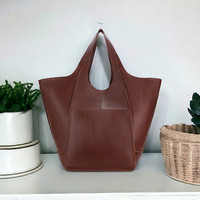 Genuine Soft Leather Luxury Oversized Hobo Shoulder Tote Handbag – Brown Edition