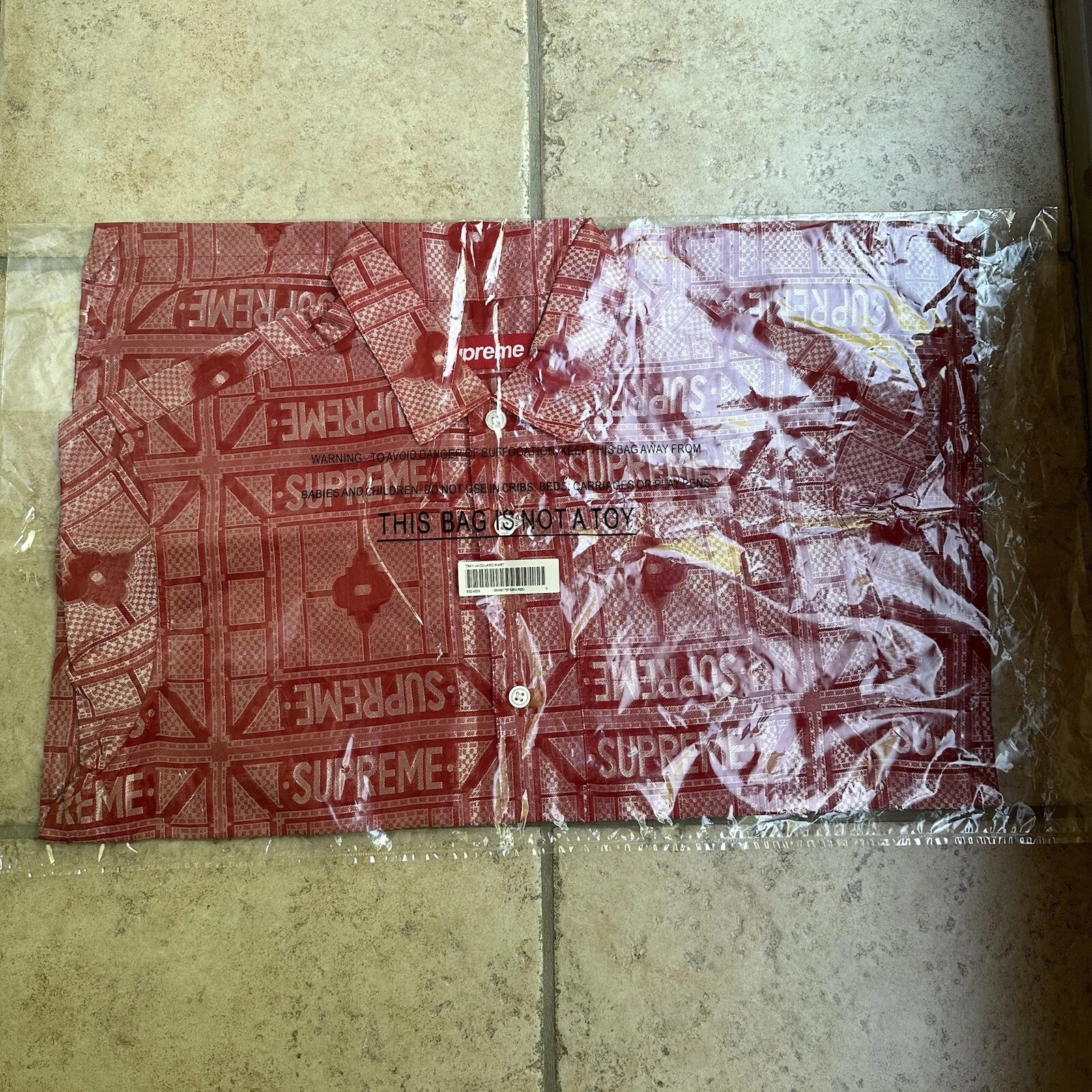 T shirt Supreme Tray Jacquard S/S rouge taille S flambant neuf à la main