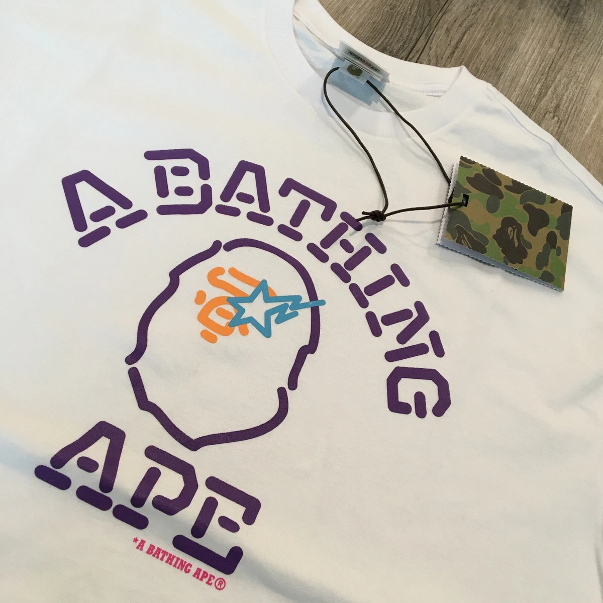 BAPE Tee - Neon Light White - College Logo - S,M,L | eBay