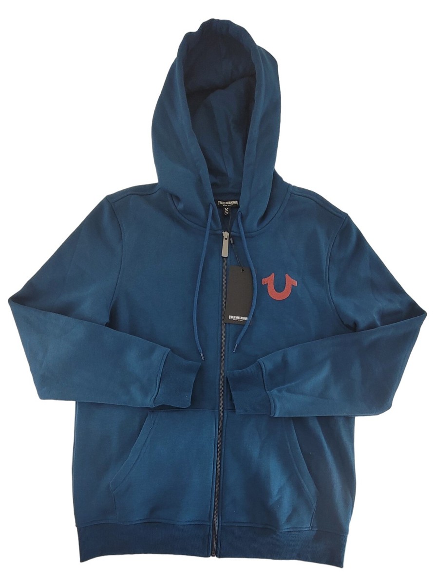 New Mens True Religion Full Zip Textured Hoodie Sz M NWT Blue $109