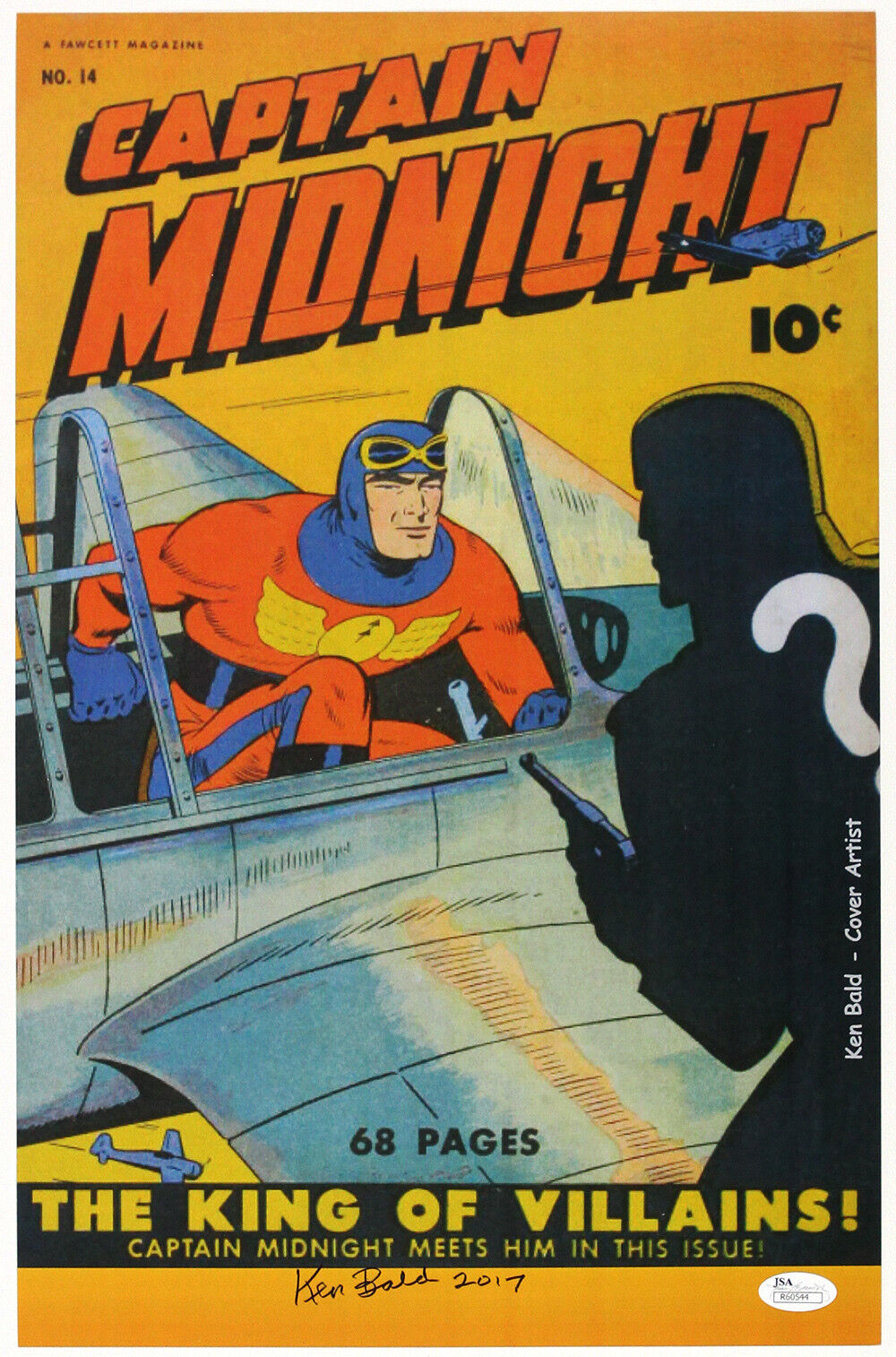 1943 (November) Ken Bald Captain Midnight #14 Signed 11x17 Color Print (JSA)