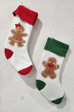 Christmas Knitted Gingerbread Girl Boy Stocking Mantel Tree Decor 18  New