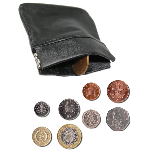 UNISEX MENS LADIES SOFT BLACK LEATHER COIN POUCH PURSE SNAP WALLET - UK ✲ - Picture 1 of 22
