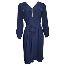 Emma & Michele Dress Womens Size L Large Blue 3/4 Sleeve Zip Front Career Office