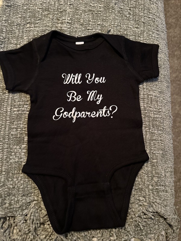 Will You Be My Godparents ? Baby Bodysuit  Black 6 Months NWOT