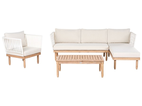 4-Sitzer Lounge Set Akazienholz Braun / Weiß Linksseitig Mit Auflagen Cremeweiß-image