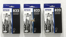Lot of 3 Genuine Epson 822 Black Ink Cartridge Dura Brite New Sealed Exp 2027