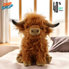 Soft Plush Highland Cow Doll, 25cm Stuffed Animal Toy for Kids Room Decor