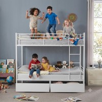 Twin Over Twin Bunk Bed with Two Storage Drawers & Full-Length Guard Rail