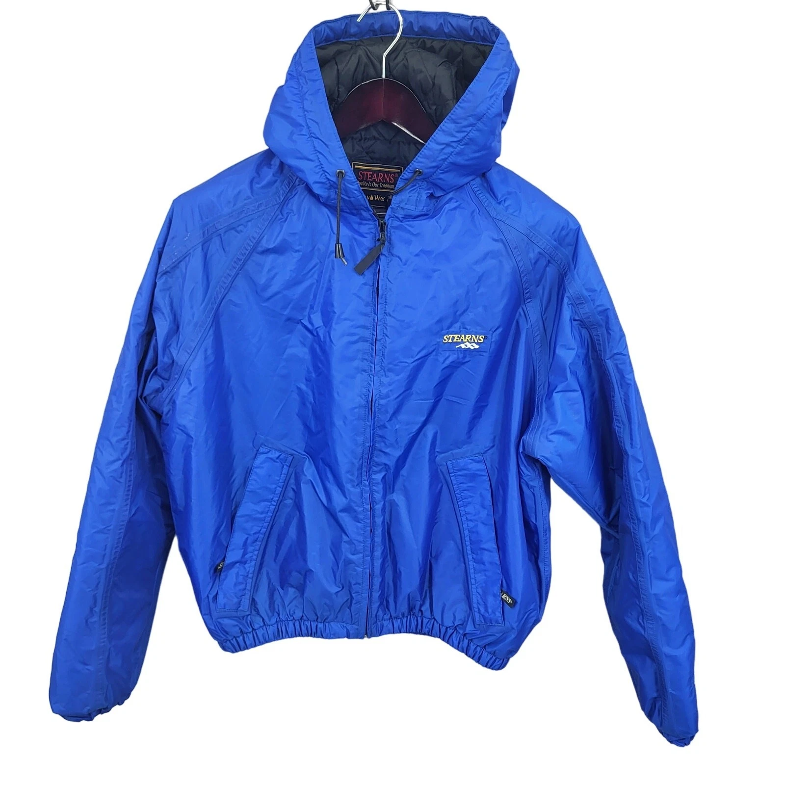 Stearns Dry Wear Jacket Mens Medium Blue Full Zip Hooded Windbreaker Raincoat