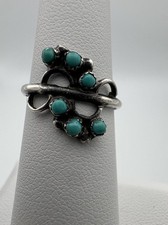 Turquoise Ring Sz 5 Cluster Statement Ring Vintage Style Silver Tone
